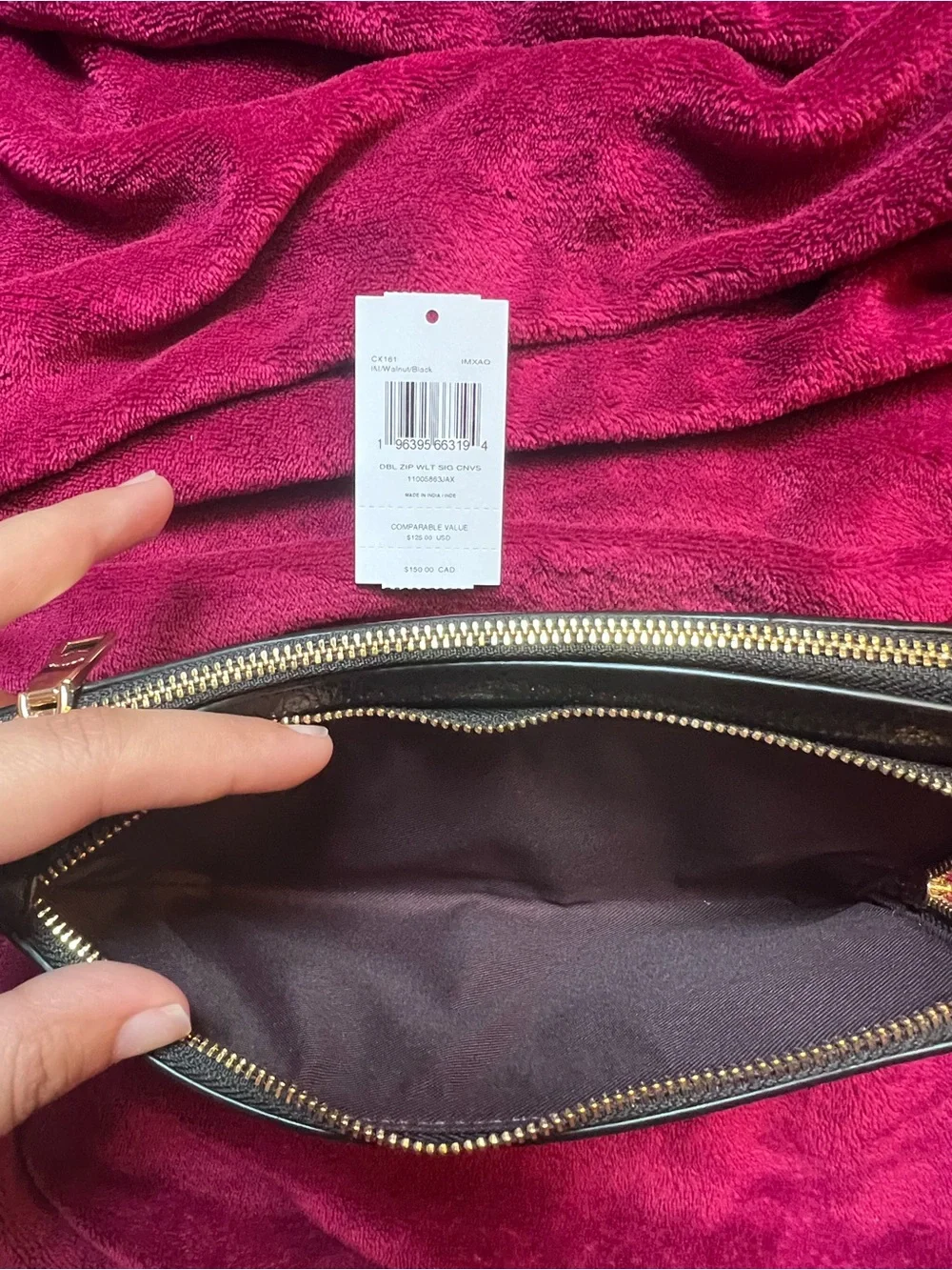 Coach Walnut/Black Double Zip Signature Canvas Wallet